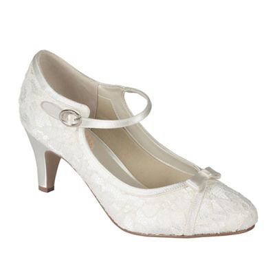 Pink by Paradox London Ivory satin & lace 'Cupcake' mid heel shoe